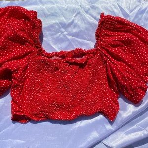 ZARA Red Puff Sleeve Blouse